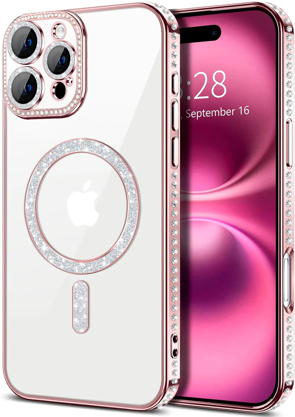 Entronix [Magnetic] Case Compatible with iPhone 16 Pro - [Clear Back] Luxury Diamonds
