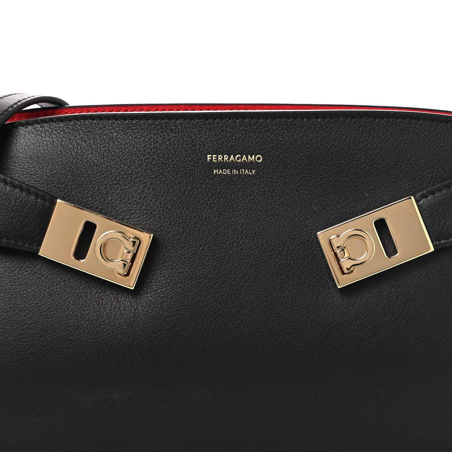 Calfskin Mini E/W Hug Crossbody Bag Black Flame Red