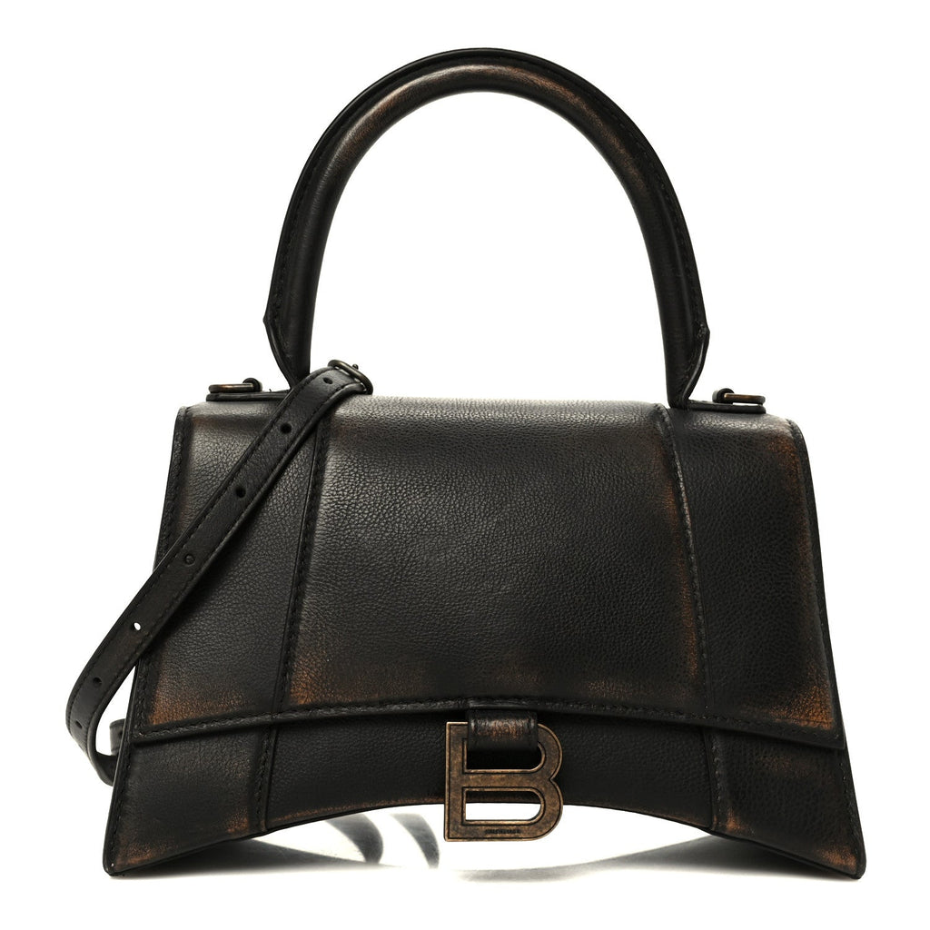 Used Calfskin Small Hourglass Top Handle Bag Brown