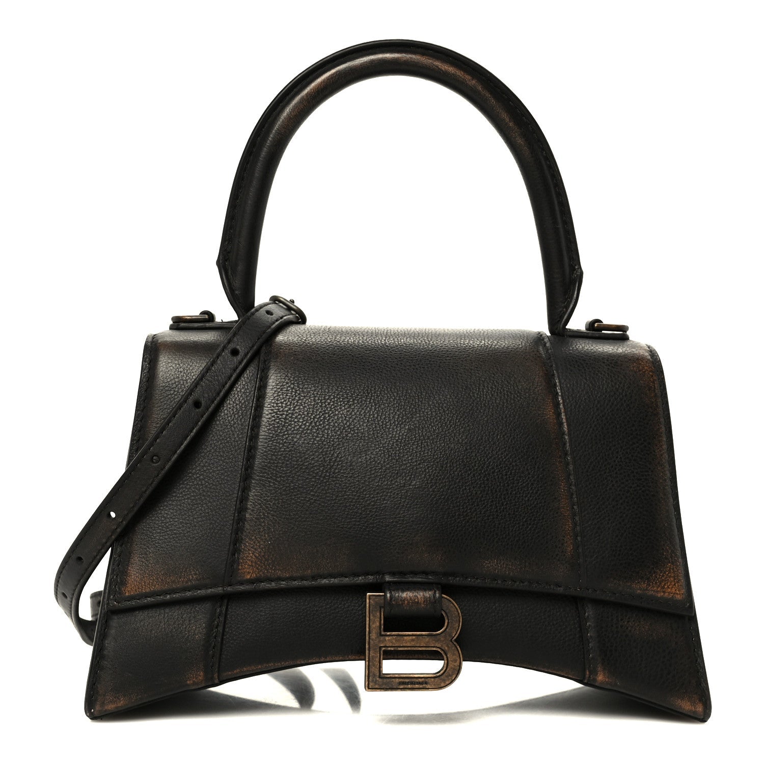 Used Calfskin Small Hourglass Top Handle Bag Brown