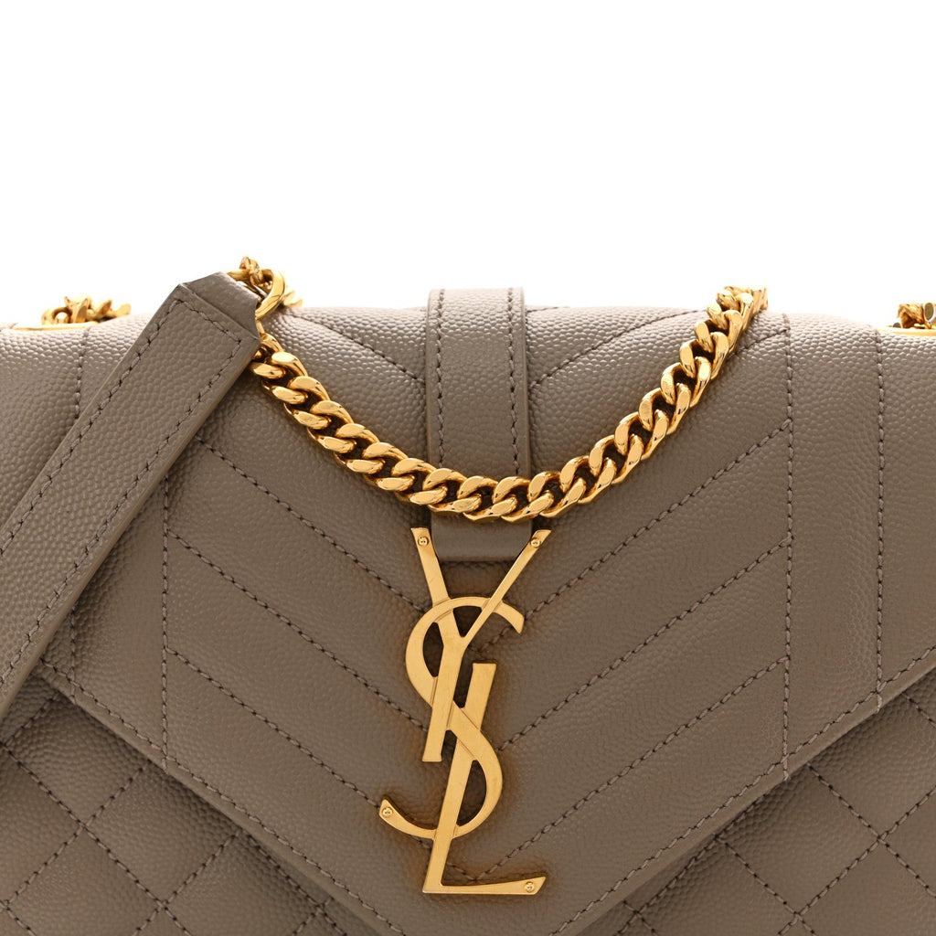Grain De Poudre Textured Mixed Matelasse Triquilt Small Monogram Satchel Greyish Brown