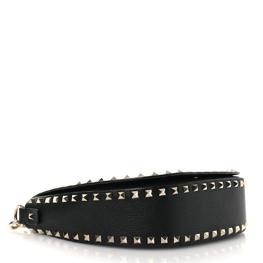 Grained Calfskin Rockstud Saddle Bag Black