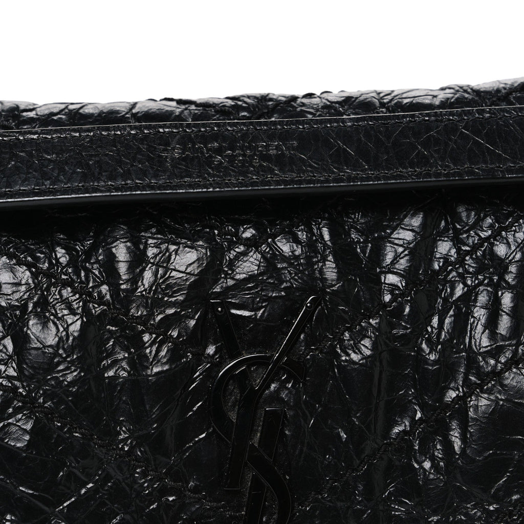 Crinkled Calfskin Matelasse Monogram Baby Niki Chain Satchel Black
