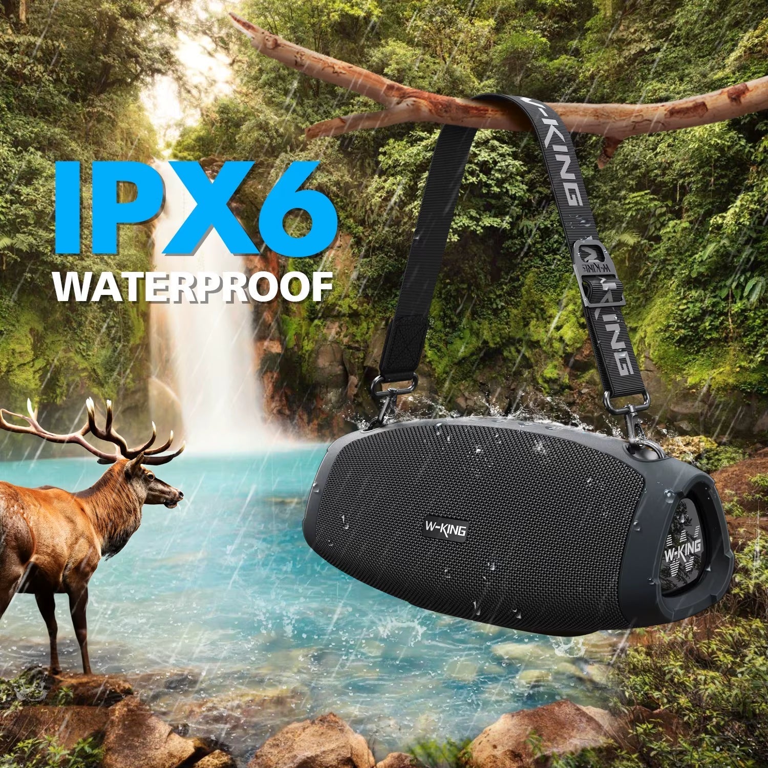 70W Portable Bluetooth Speakers with 120W Peak Power and Wireless Microphone, Waterproof for Outdoor Use