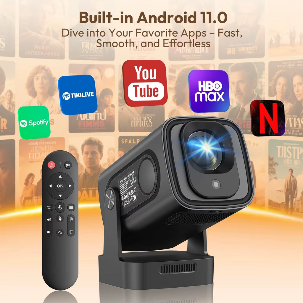 4K HD 300 ANSI Lumens Bluetooth Wifi Projector - 1080P Android Smart Home Theater