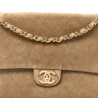 Suede Calfskin Small Souplissimo Maxi Flap Dark Beige