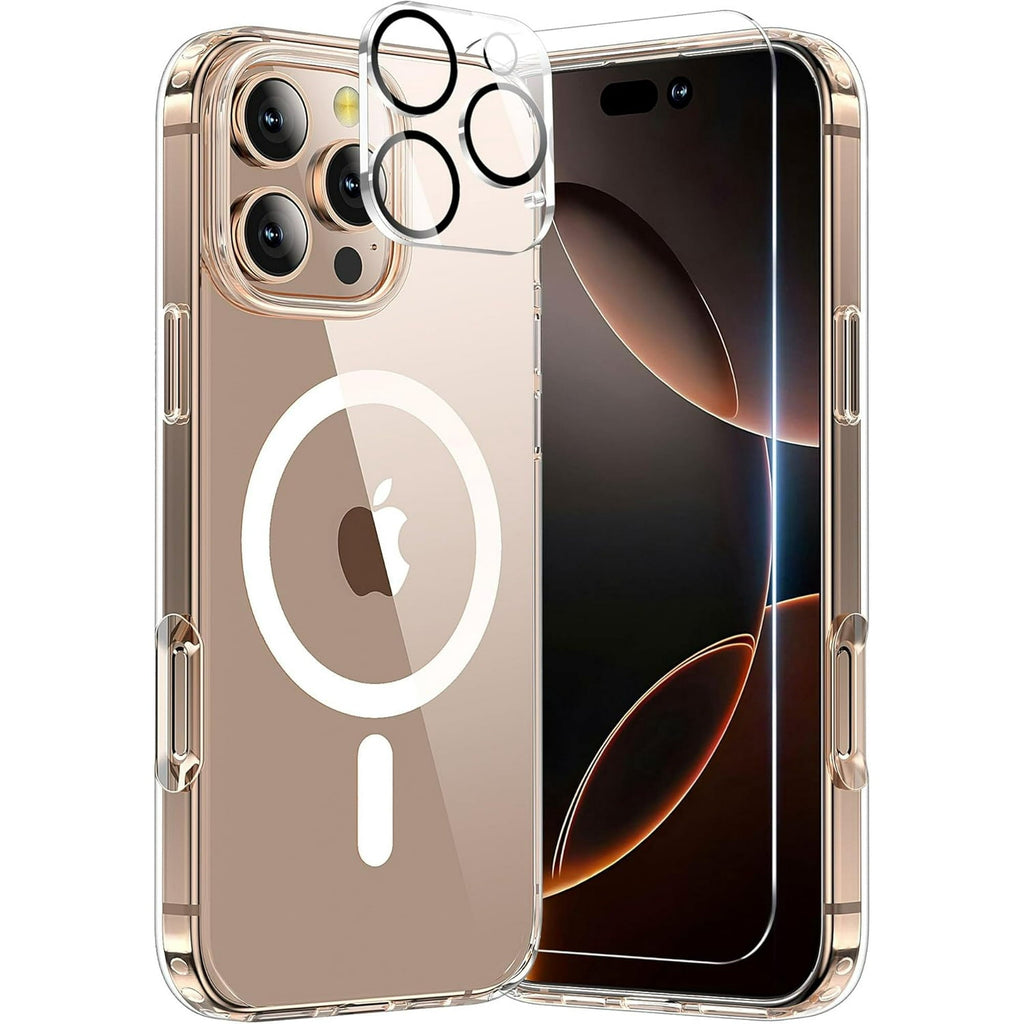 Entronix Bundle Compatible with iPhone 15 Pro Max - [Magnetic] Clear Case, 1 Clear Screen Protector & 1 Camera Lens Protectors