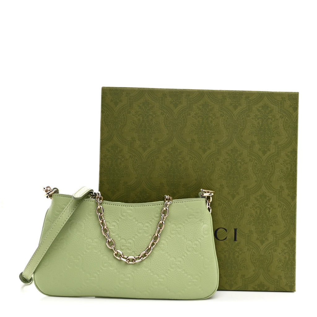 GG Grainy Calfskin Emblem Super Mini Shoulder Bag Sage Leaf
