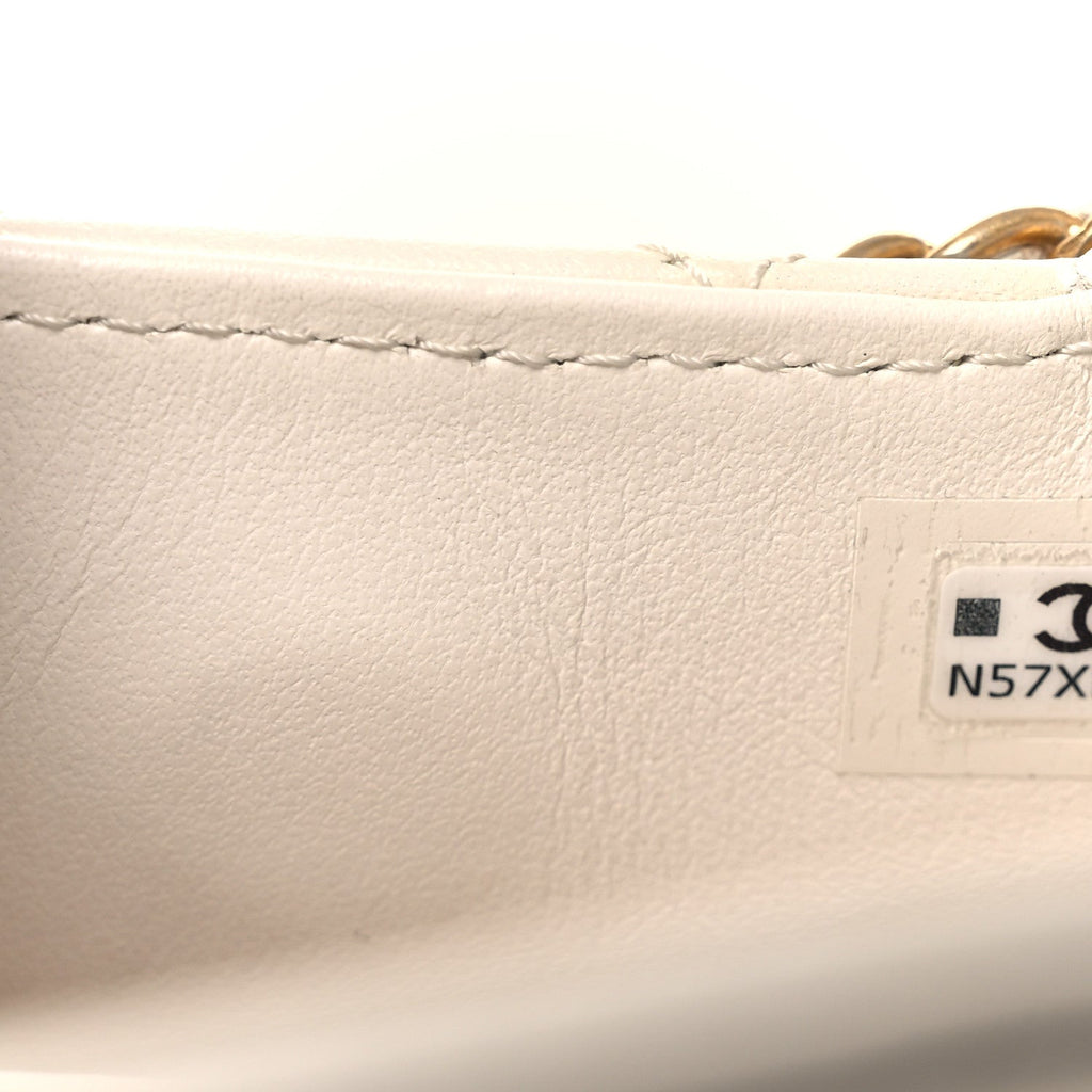 Shiny Aged Calfskin Quilted Mini Nano Kelly Shopper White