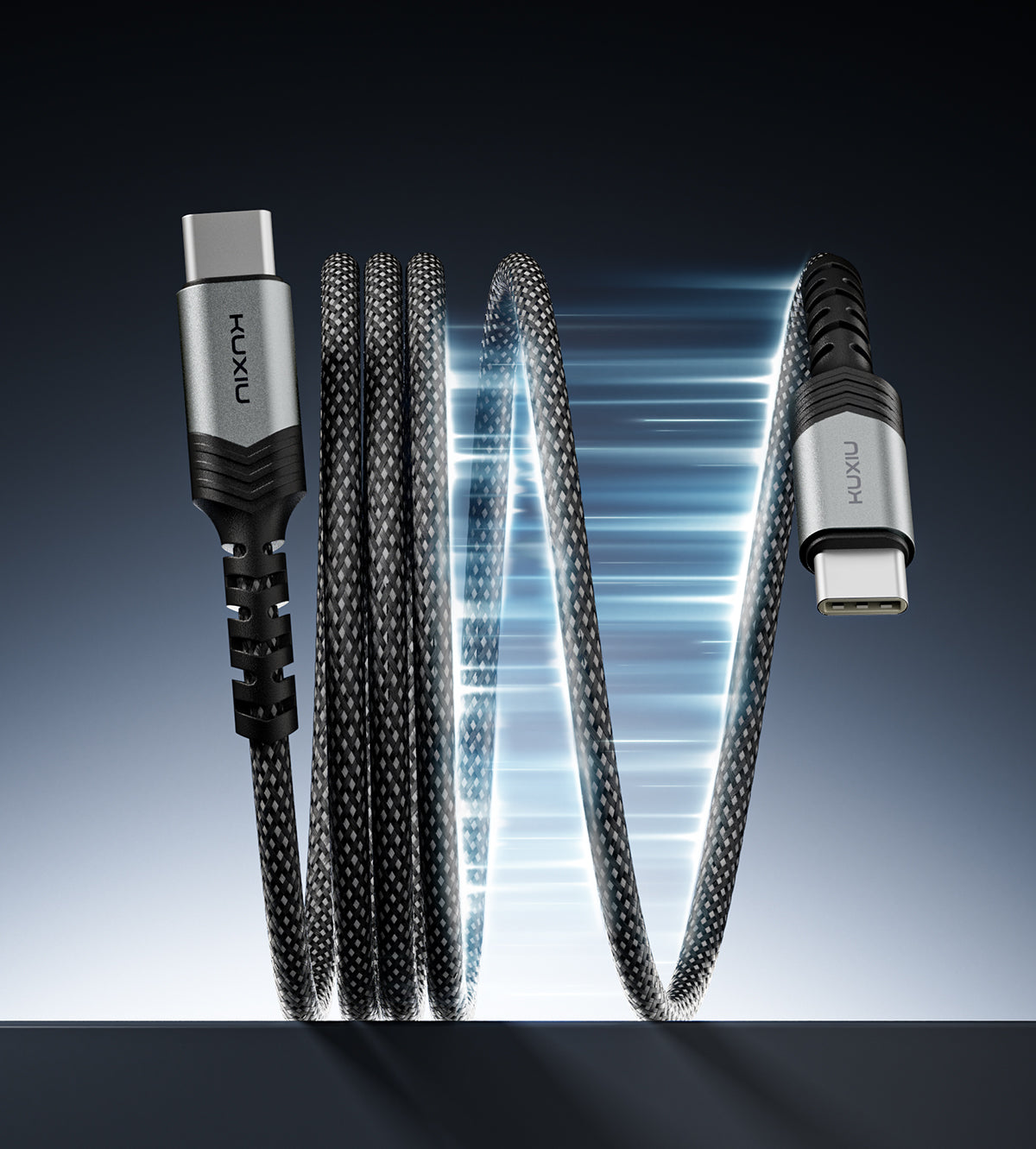 KUXIU 240W 4.92/1.5m Magnetic Auto-Coiling Cable - Gray