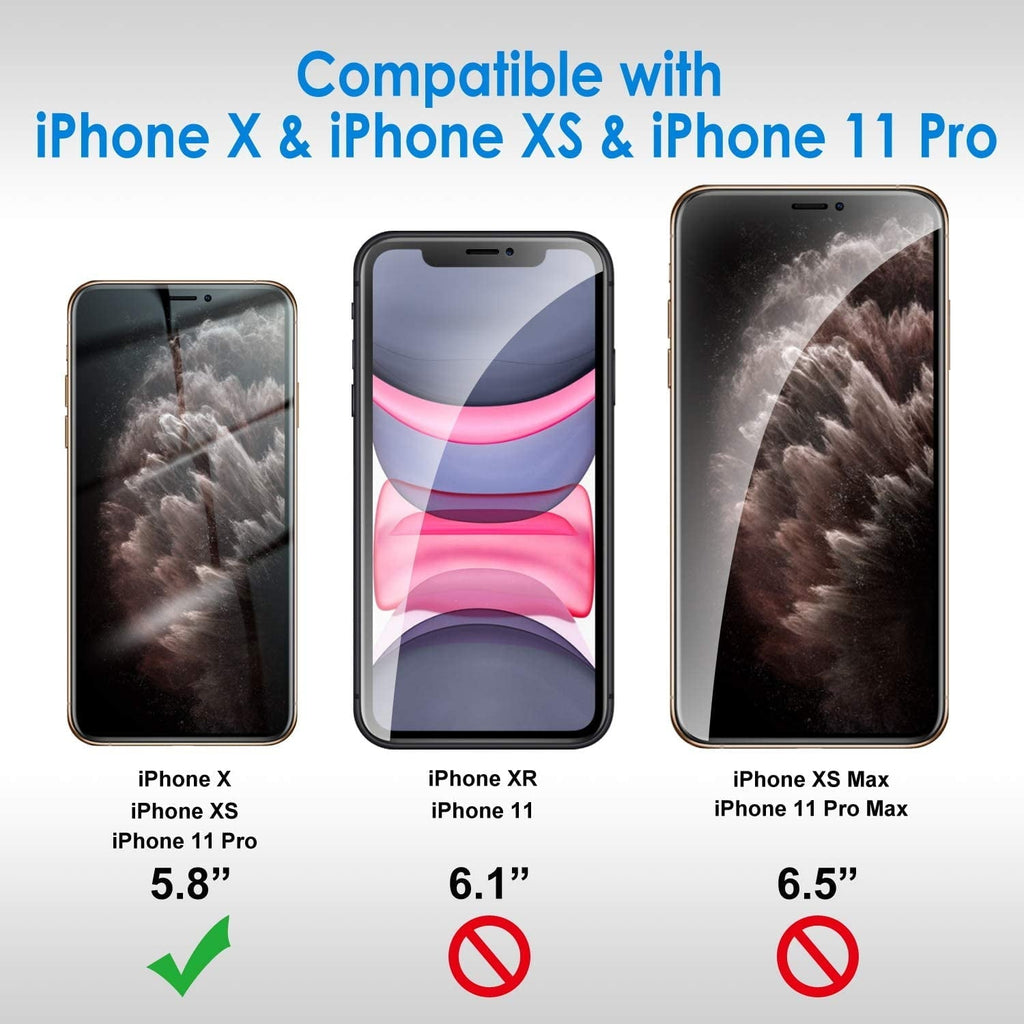 Entronix Anti-Spy Privacy Screen Protector Compatible with iPhone X/XS/11 Pro - 3-Piece Combo