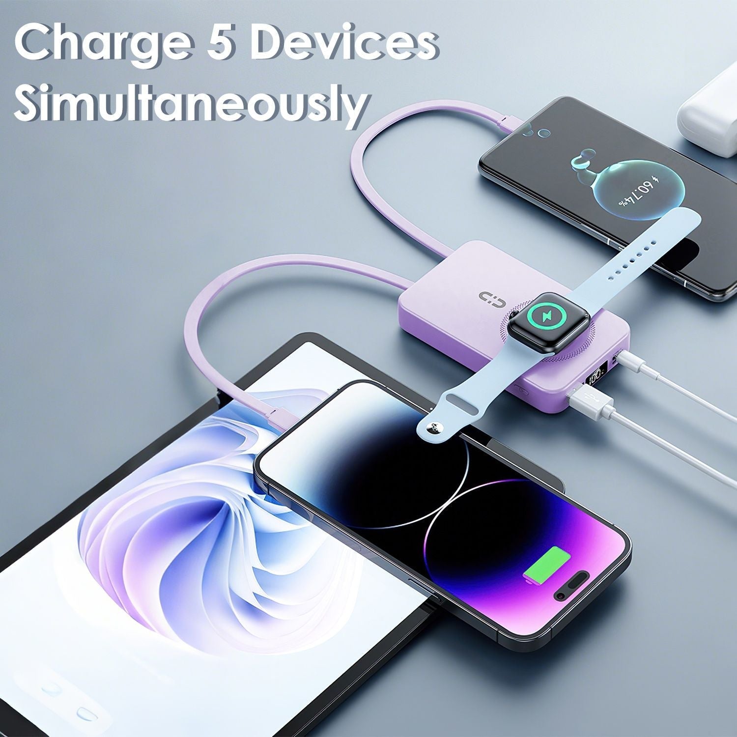 3 In 1 10000mAh MagSafe Fast Charging Power Bank PD20W Portable Charger with 2 Built In Cables Stand Fit for IOS Phone 16 15 13 Series And More
