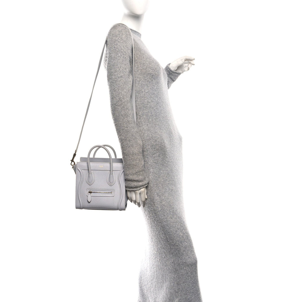 Drummed Calfskin Nano Luggage Pearl Blue