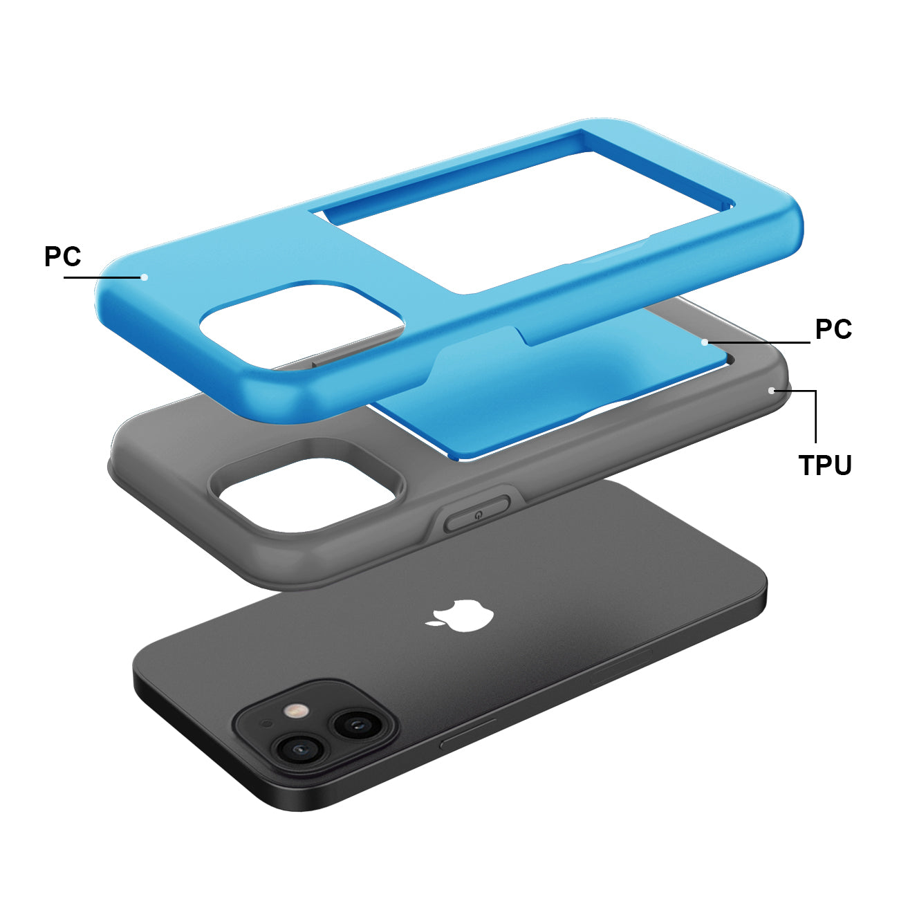 Tpu Pc Hybrid 2-In-1 Flip Card Holder Phone Case For Apple Iphone 12 Mini In Blue