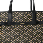 Coated Canvas Calfskin La Greca Signature Tote Bag Black Khaki