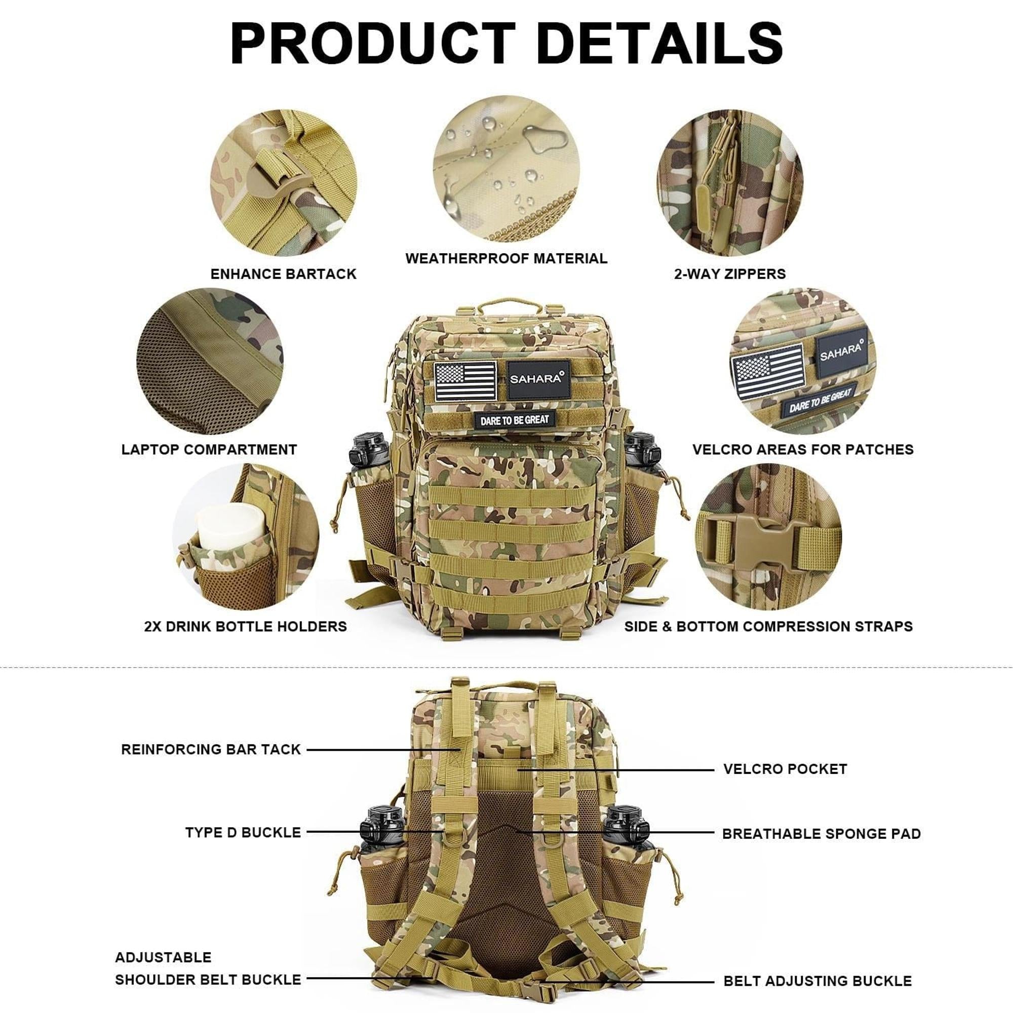 SAHARA - Raider Series Travel Bag & Laptop Backpack for Laptops up to 17.3-inch - Army Camo