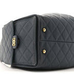 Canvas Quilted Medium Chanel 25 Handbag Dark Blue
