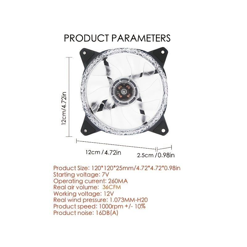 Computer Case Fan LED Case Fan 12CM/0.39ft Cool LED Computer Case Fan; 3pin+4pin; Desktop PC Main Case Cooling Fan