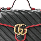 Vintage Effect Calfskin Matelasse Diagonal Mini Torchon GG Marmont Top Handle Shoulder Bag Black Romantic Cherry