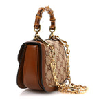 New Canvas Charisma Calfskin Crystal GG Monogram Small Bamboo 1947 Top Handle Bag Camel Ebony