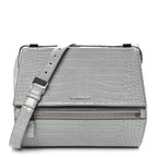 Calfskin Crocodile Embossed Medium Pandora Box Crossbody Bag Grey