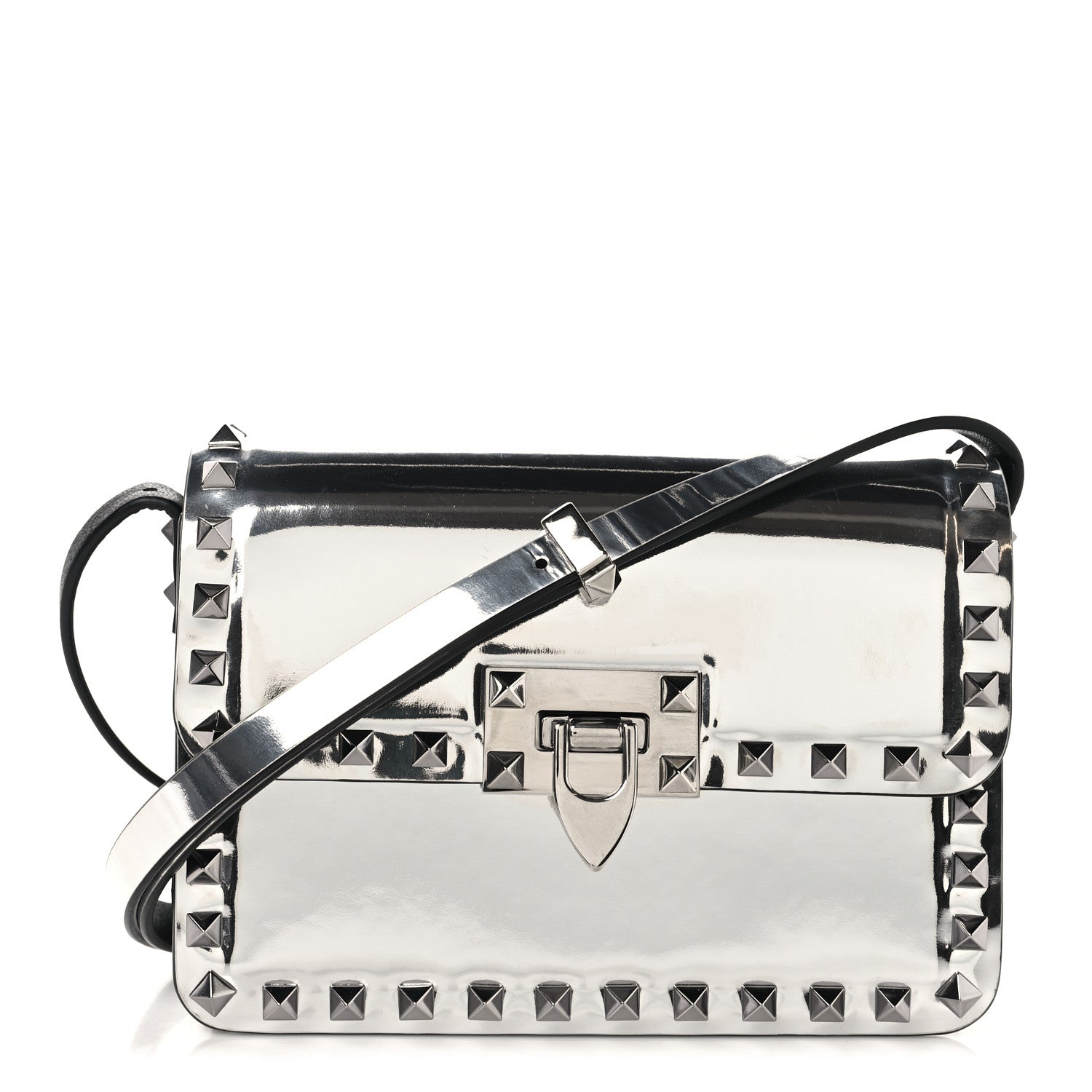Mirror Calfskin Small Rockstud23 Shoulder Bag Silver