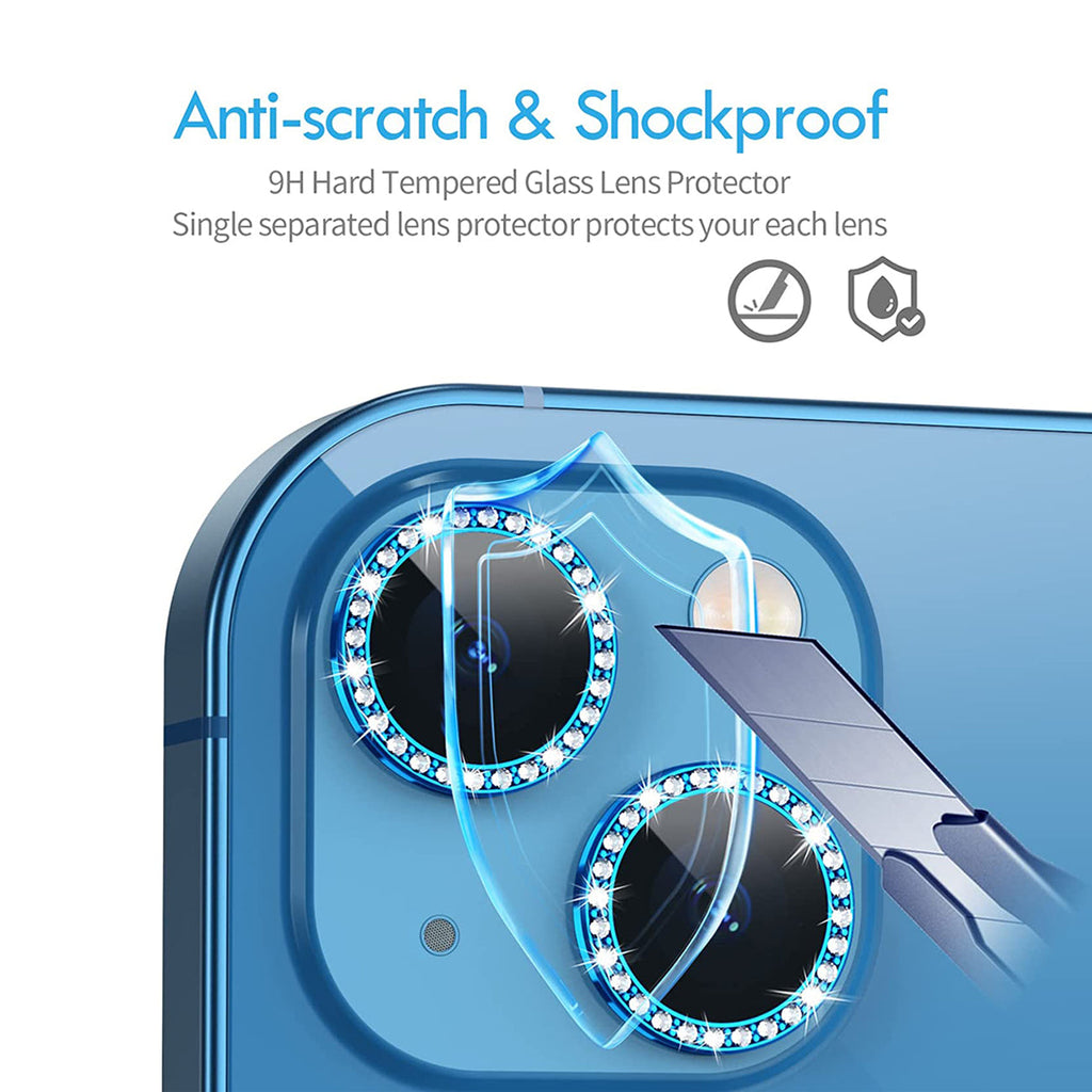 Diamond Camera Lens Protector, Diamond Tempered Glass Camera Cover Screen Protector For Iphone 14 / Iphone 14 Plus In  Blue