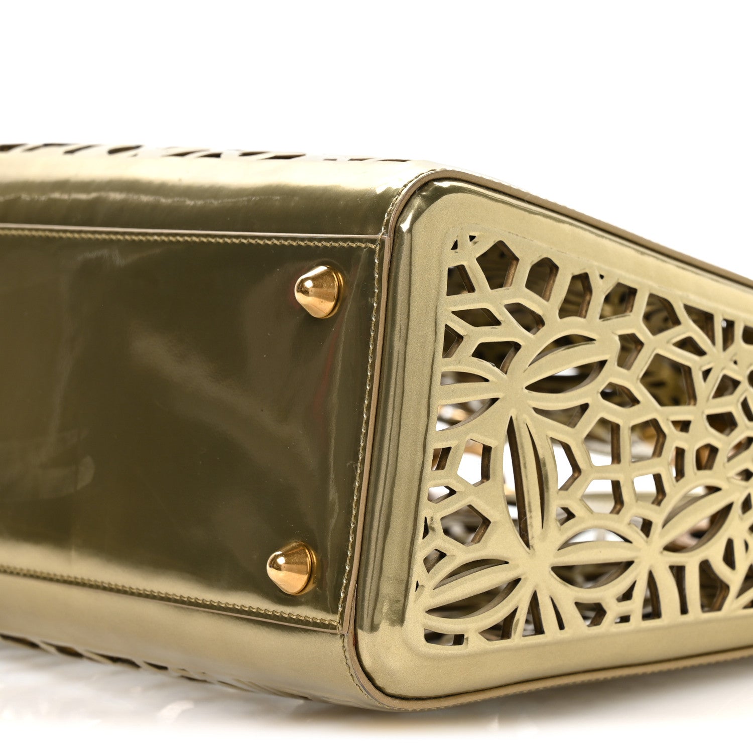X DAVID WISEMAN Metallic Calfskin Laser Cut Large Lady Dior Gold