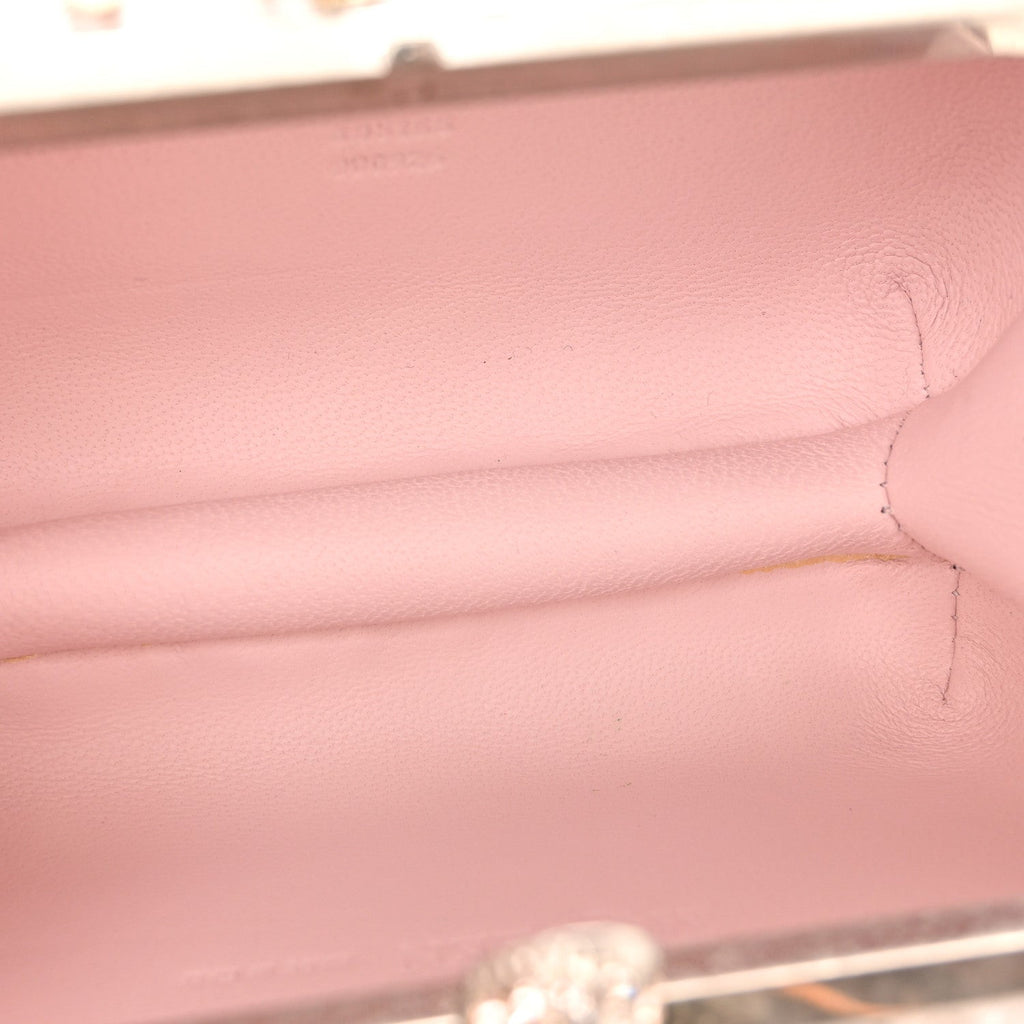 Flower Appliqued Silk Brocade Skull Box Clutch Light Pink