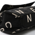 Canvas Quilted Letter Printed Flap Black