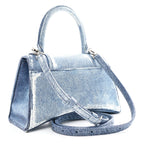 Nappa Denim Printed Small Hourglass Top Handle Bag Denim Blue