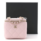 Caviar Quilted Mini Vanity Case With Chain Light Pink