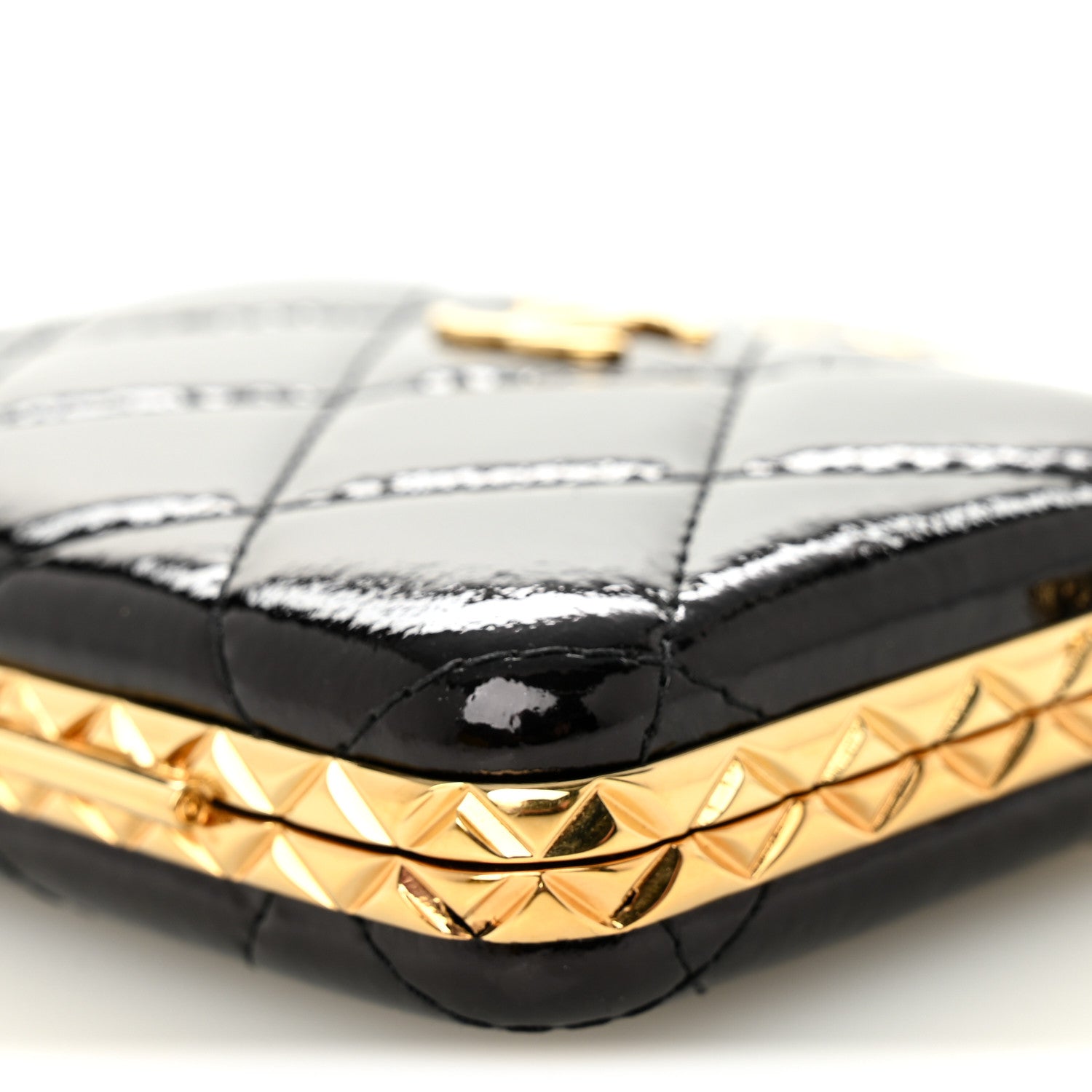 Glazed Goatskin Quilted Small Box With Chain Black