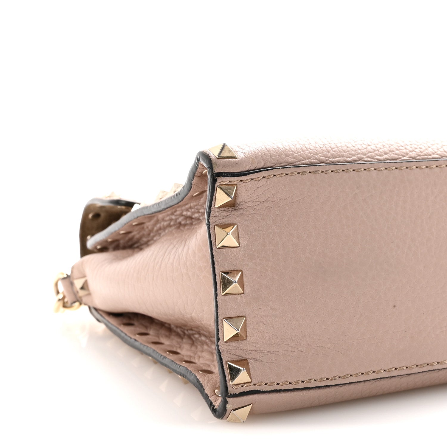 Pebbled Calfskin Medium Rockstud Top Handle Shoulder Bag Poudre