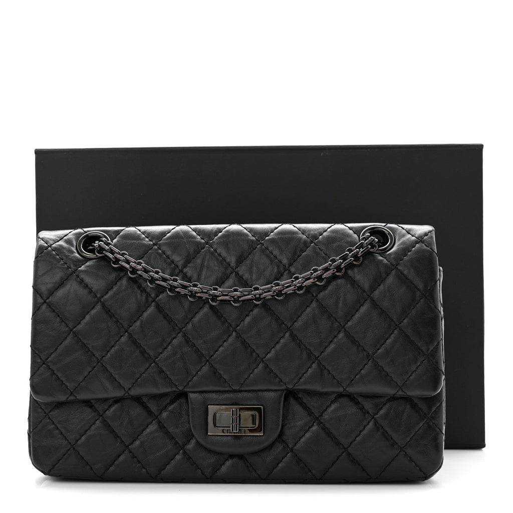 Aged Calfskin Quilted 2.55 Reissue 225 Flap So Black