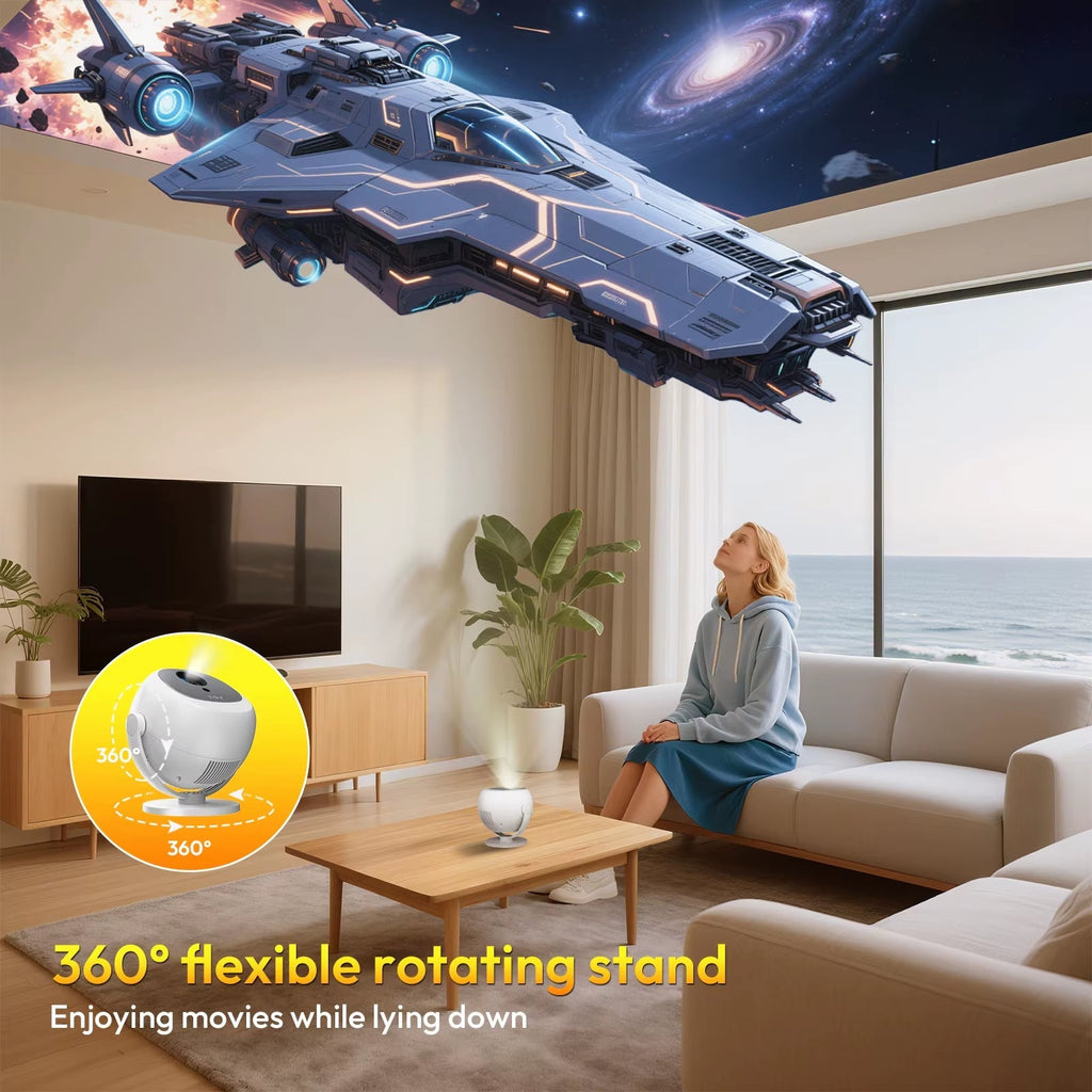 350 ANSI Lumens 4K Portable Android Projector with Native 720P, WiFi 6, Bluetooth, 50% Zoom, and Electric Focus for Home Theater