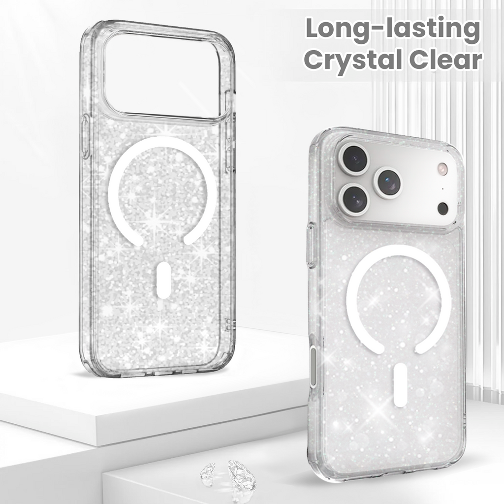 Entronix Bundle Compatible with iPhone 17 Pro Max - [Magnetic] Glitter Clear Case, 2 Clear Screen Protector & 2 Camera Lens Protectors
