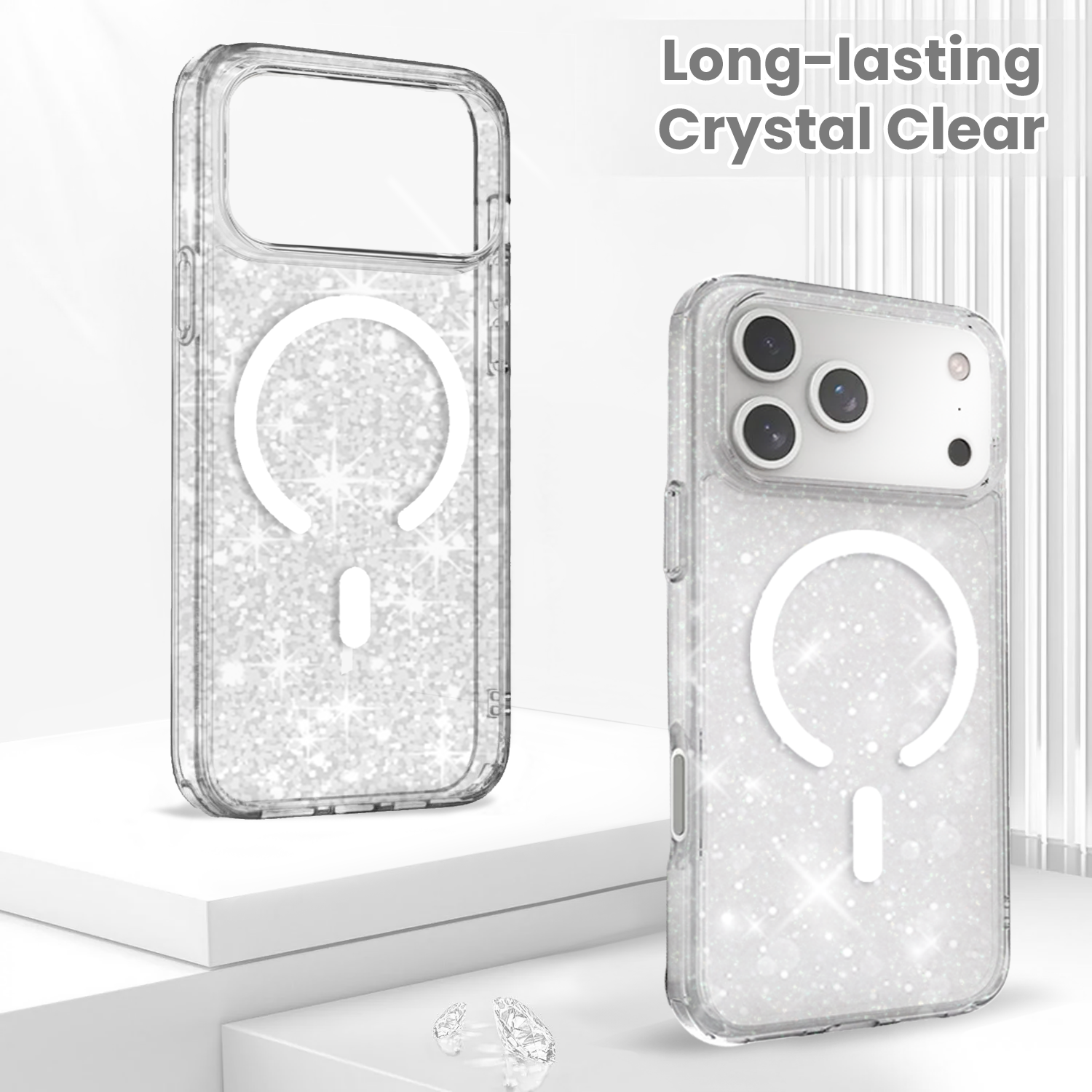 Entronix Bundle Compatible with iPhone 17 Pro Max - [Magnetic] Glitter Clear Case & 1 Clear Screen Protector