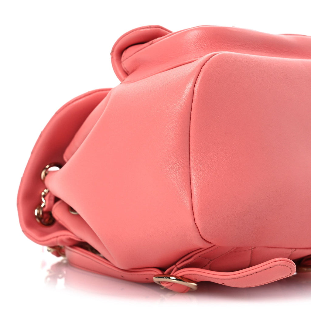 Lambskin Quilted Small Duma Drawstring Backpack Pink
