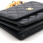Lambskin Quilted CC Pearl Enamel Clutch on Chain WOC Black