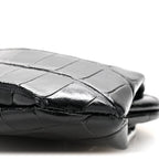 Shiny Supple Calfskin Logo Crocodile Embossed Cloud Coin Purse Black White