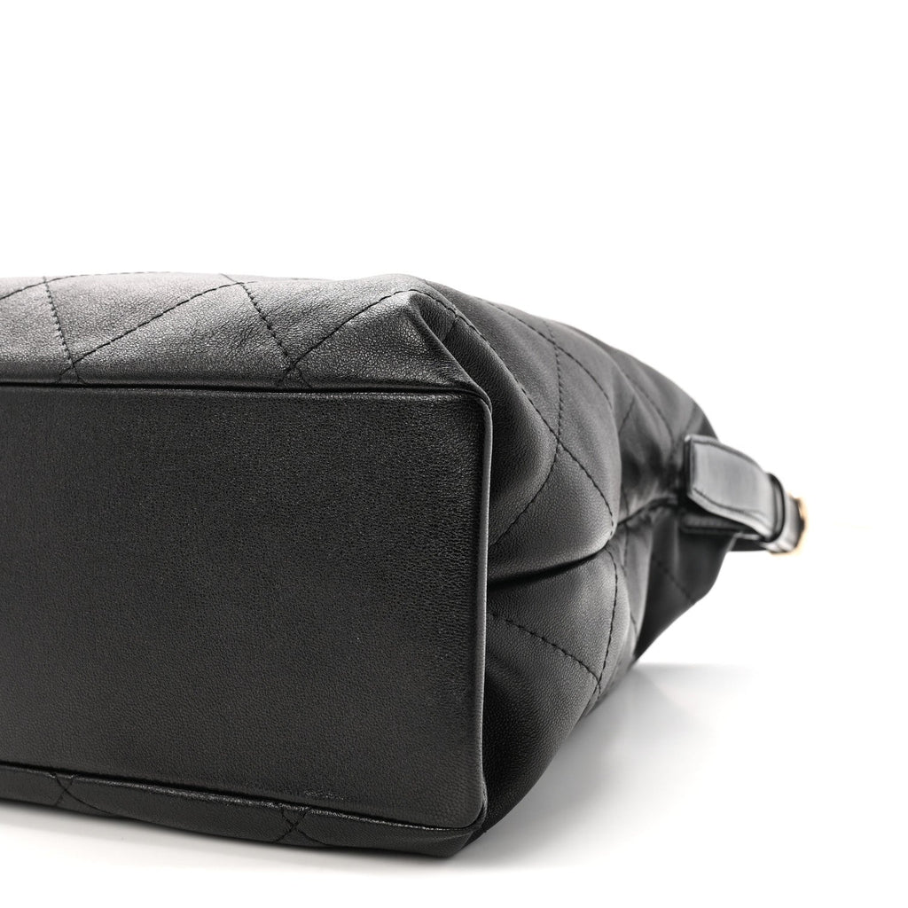 Shiny Lambskin Quilted Maxi Hobo Black
