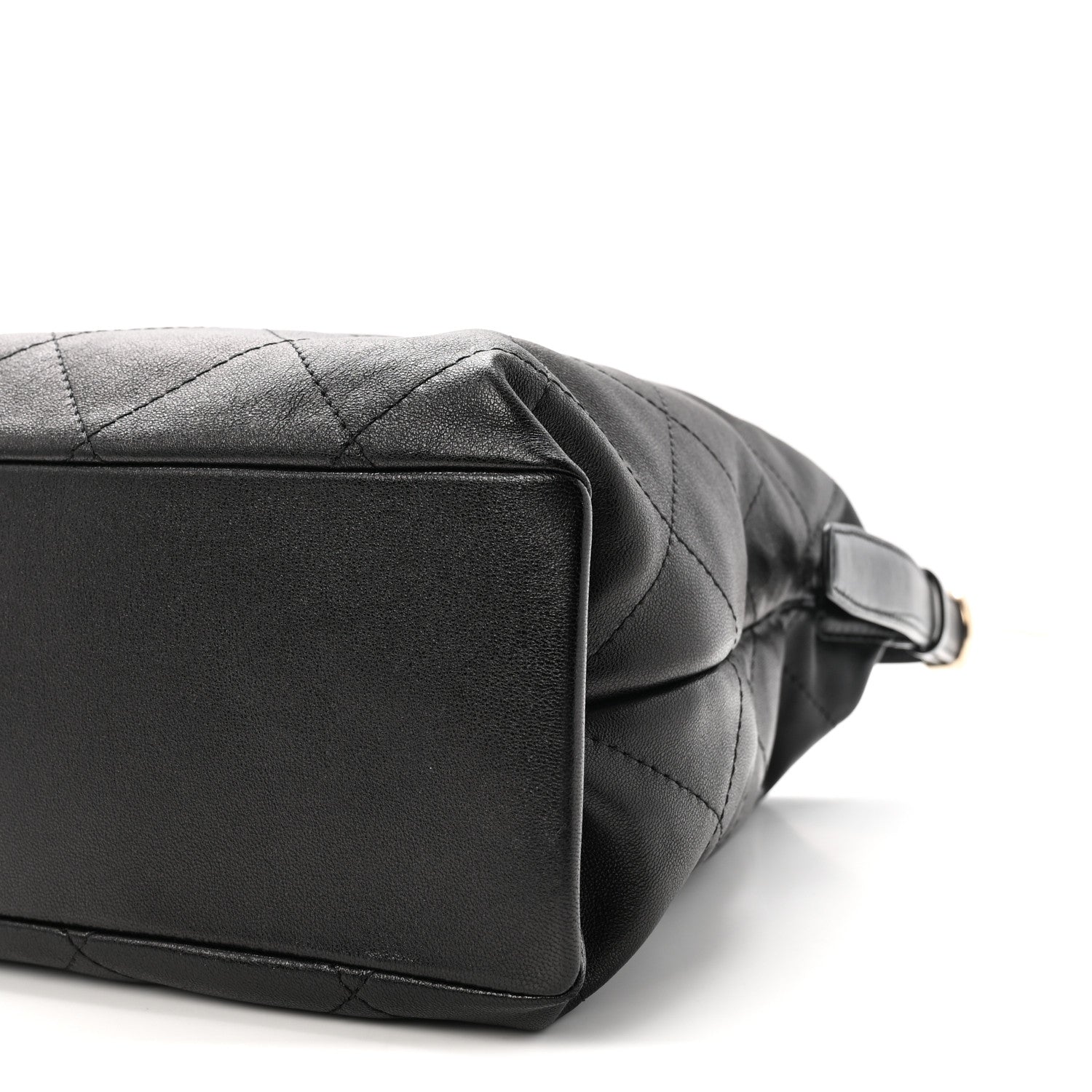 Shiny Lambskin Quilted Maxi Hobo Black