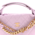 Shiny Caviar Quilted Bow Pouch Hobo Light Purple