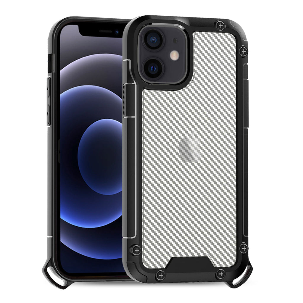 Reiko Shockproof Pc Bumper Case With Carbon Fiber Pattern In Black For Iphone 12 Mini