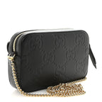 Calfskin GG Super Mini Debossed Chain Wallet Black