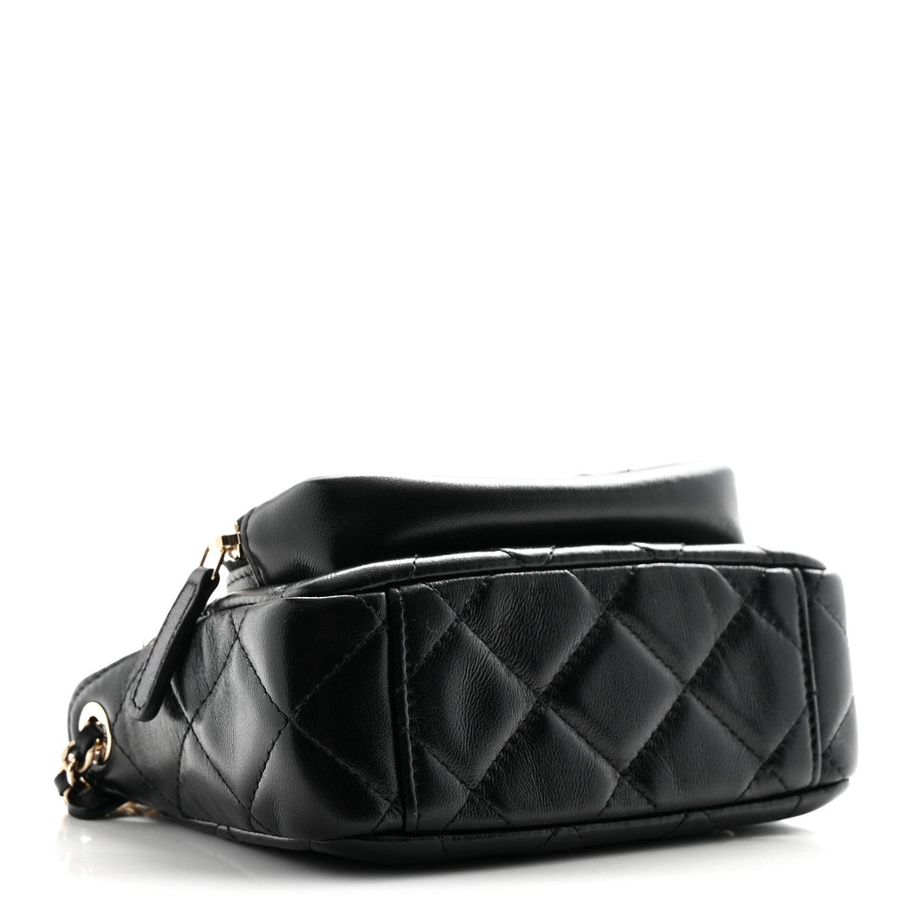 Shiny Crumpled Lambskin Quilted Mini Clutch With Chain Black