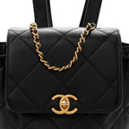 Lambskin Quilted Logo Mini Backpack Black