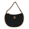 Shiny Crumbled Lambskin Quilted Round Small CC Hobo Black