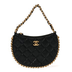 Shiny Crumbled Lambskin Quilted Round Small CC Hobo Black